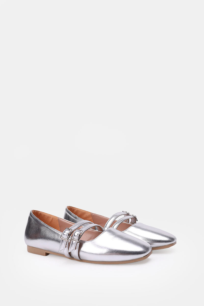 SILVER DOUBLE BUCKLE BALLERINA