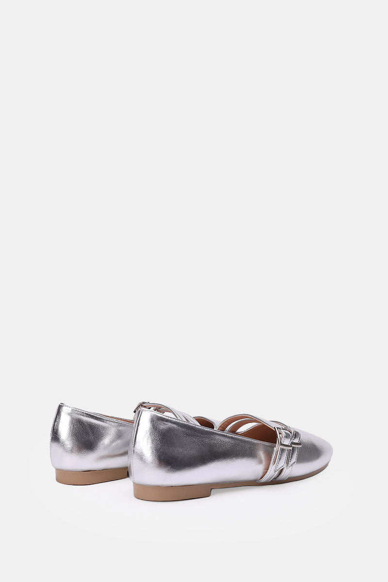 SILVER DOUBLE BUCKLE BALLERINA
