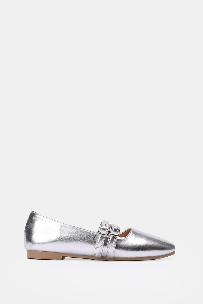 SILVER DOUBLE BUCKLE BALLERINA