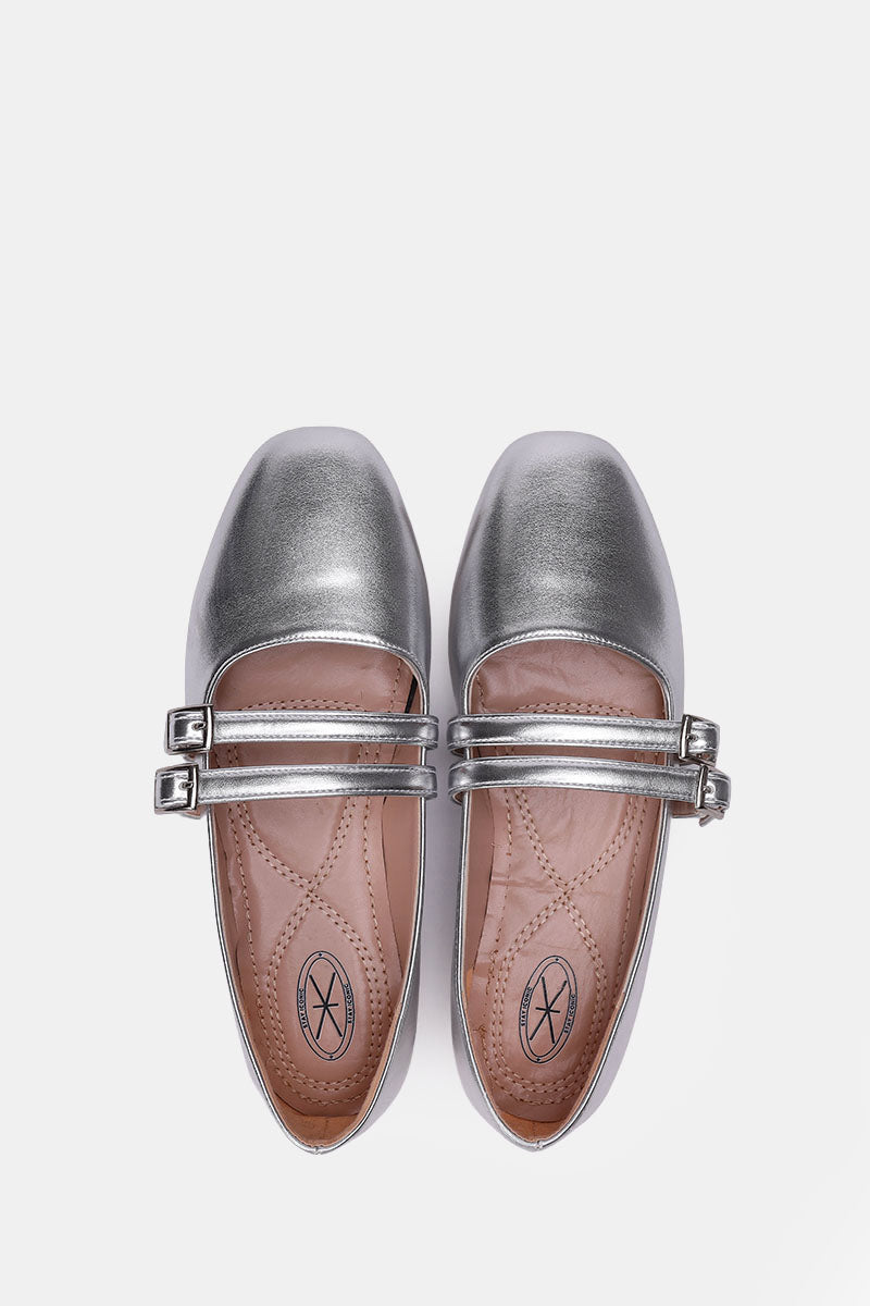 SILVER DOUBLE BUCKLE BALLERINA