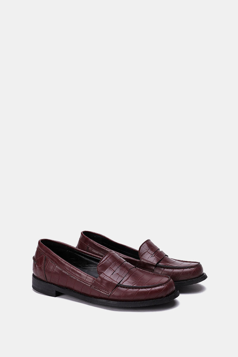 BURGUNDY VEGAN LEATHER PENNY LOAFERS