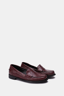 BURGUNDY VEGAN LEATHER PENNY LOAFERS