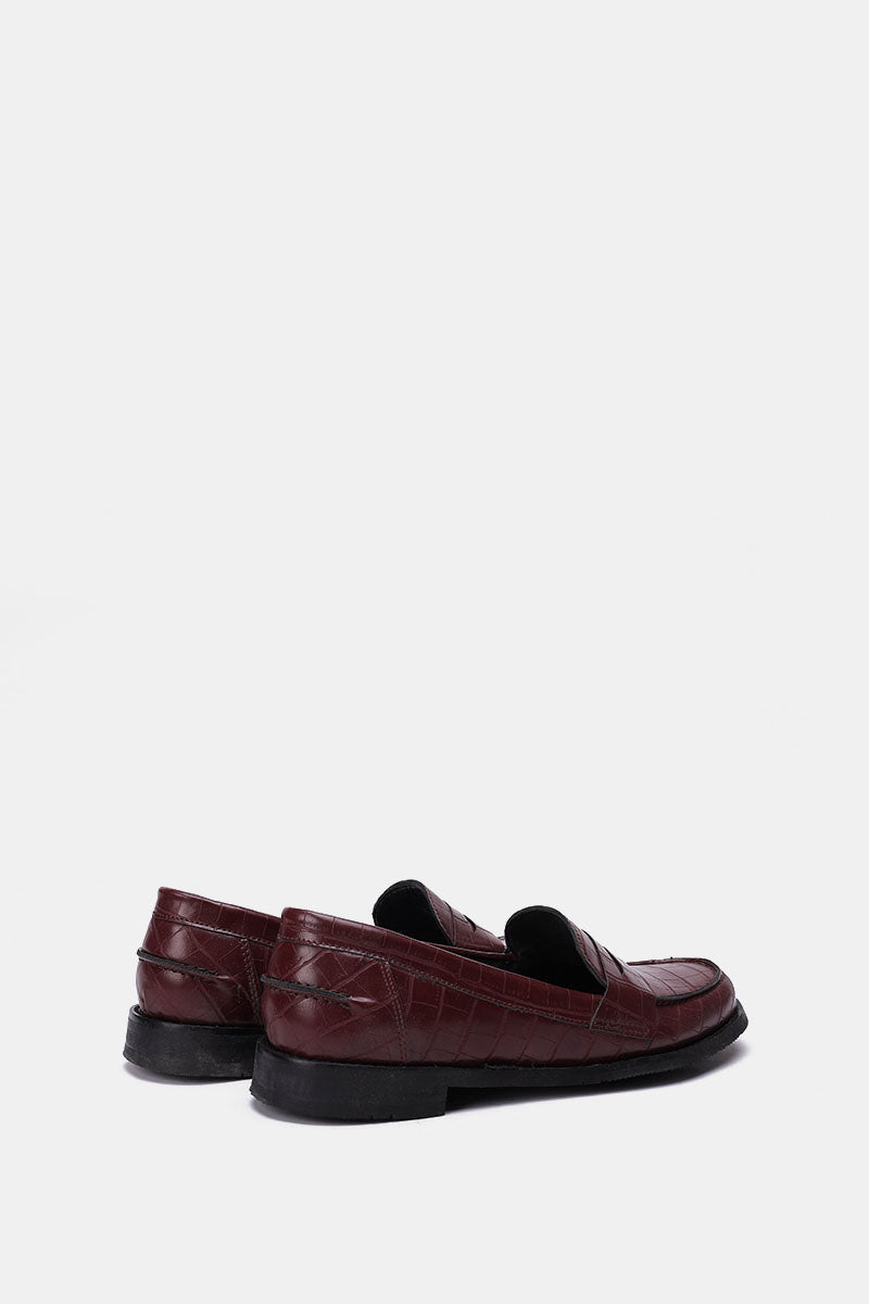 BURGUNDY VEGAN LEATHER PENNY LOAFERS