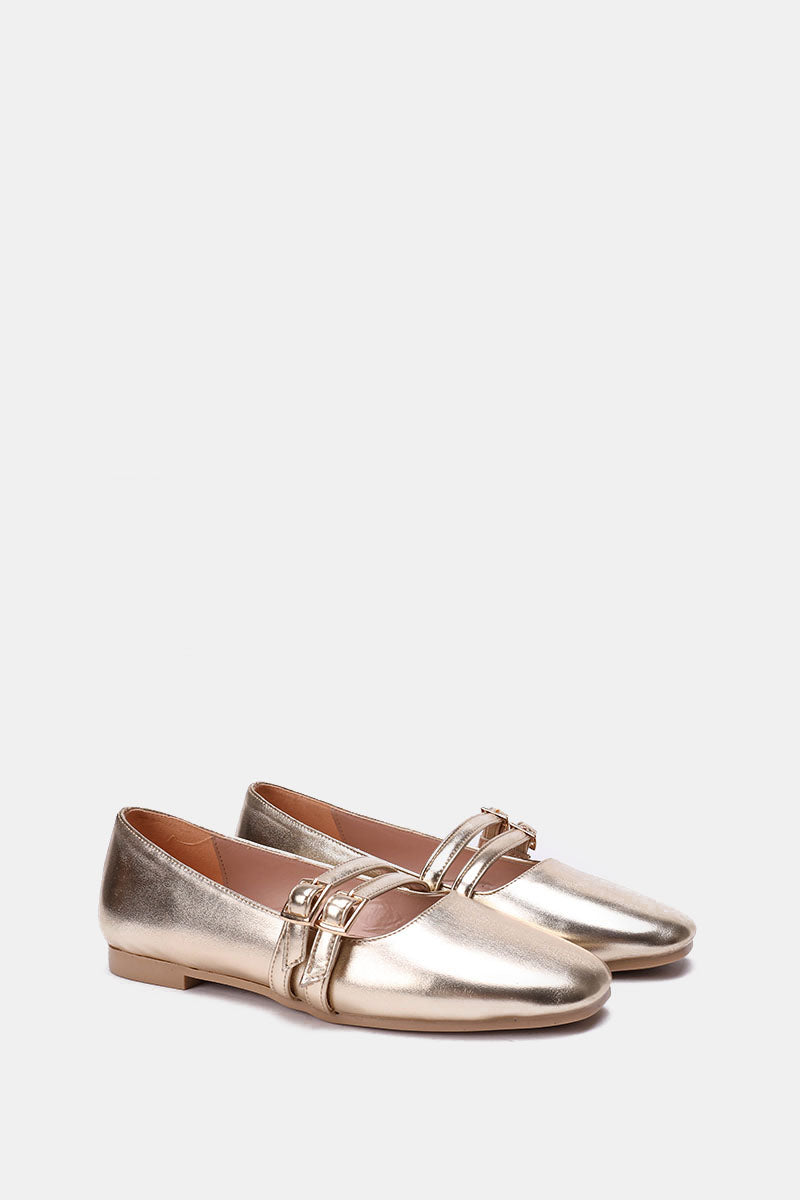 GOLD DOUBLE BUCKLE BALLERINA