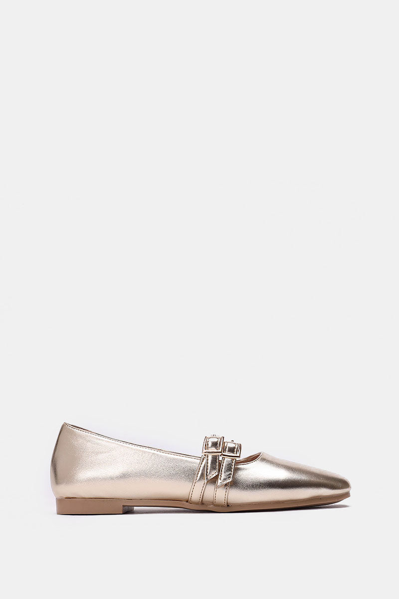 GOLD DOUBLE BUCKLE BALLERINA