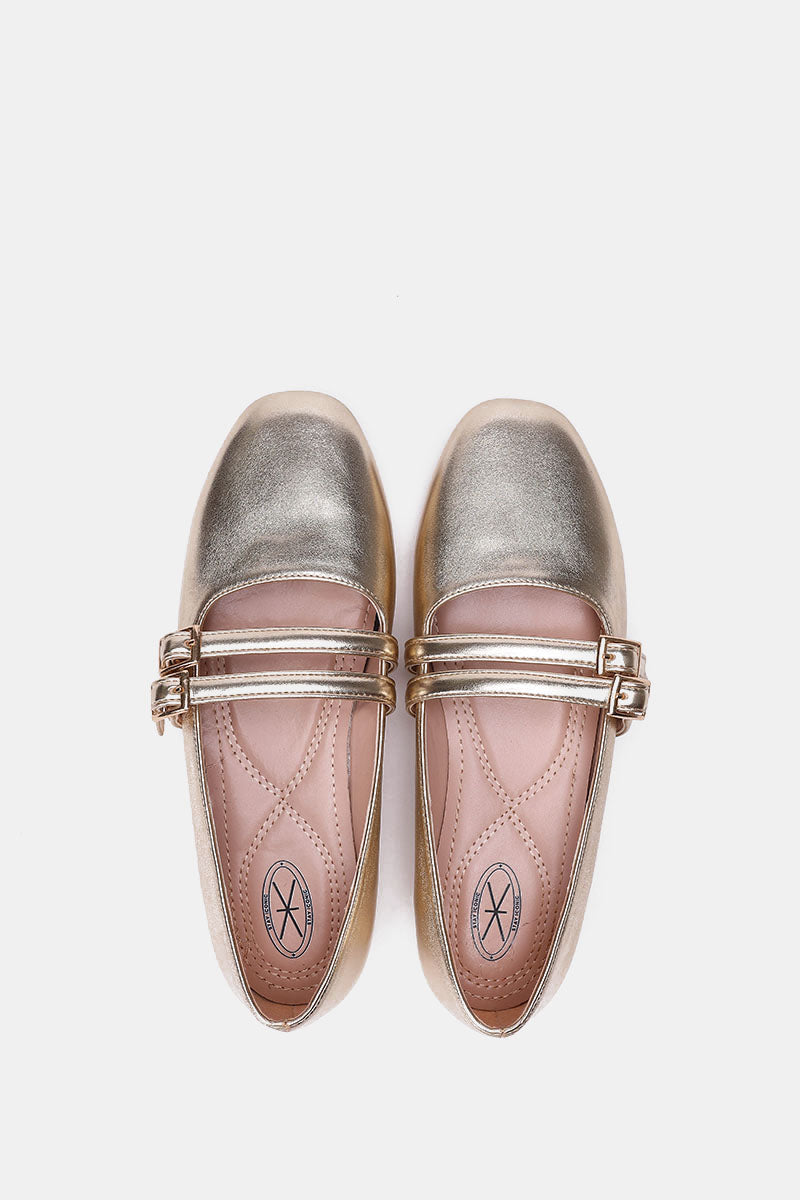 GOLD DOUBLE BUCKLE BALLERINA