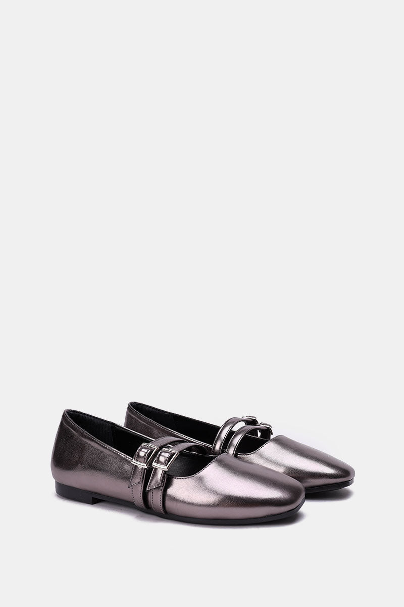 GREY DOUBLE BUCKLE BALLERINA