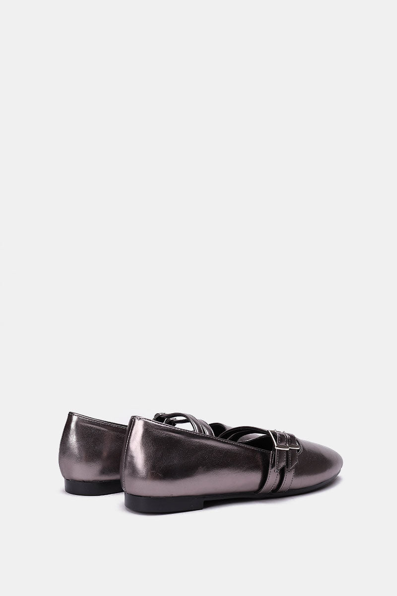 GREY DOUBLE BUCKLE BALLERINA