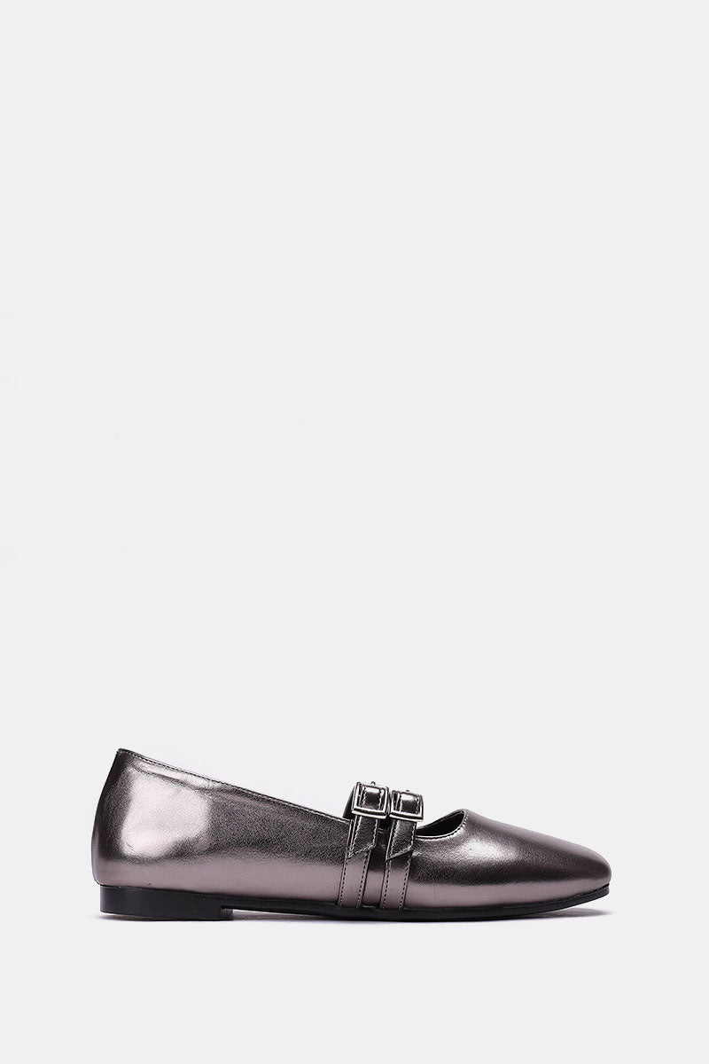 GREY DOUBLE BUCKLE BALLERINA