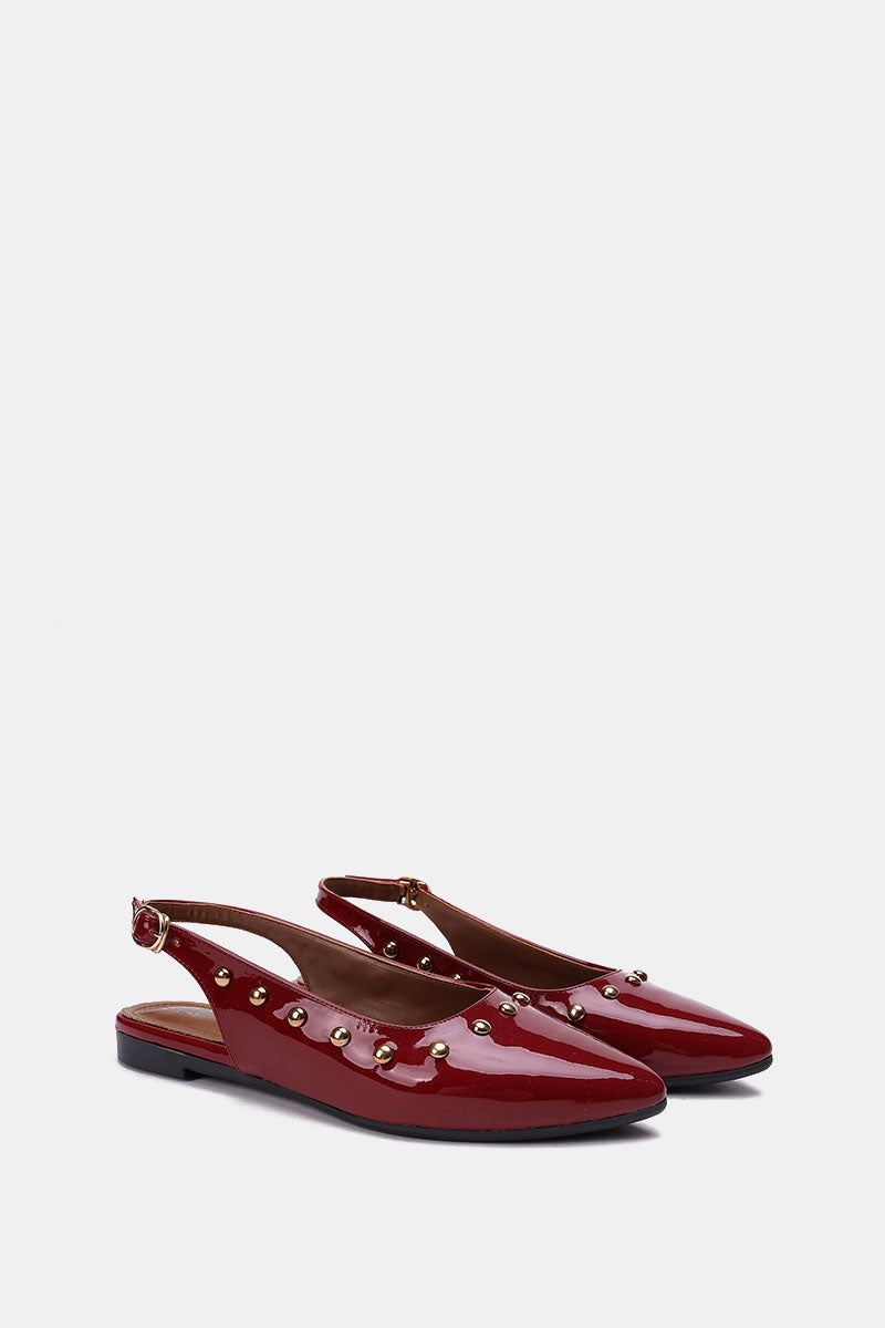 SLINGBACK STUDDED BURGUNDY MULE