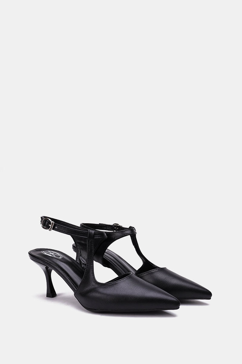 BLACK T-STRAP KITTEN HEELS