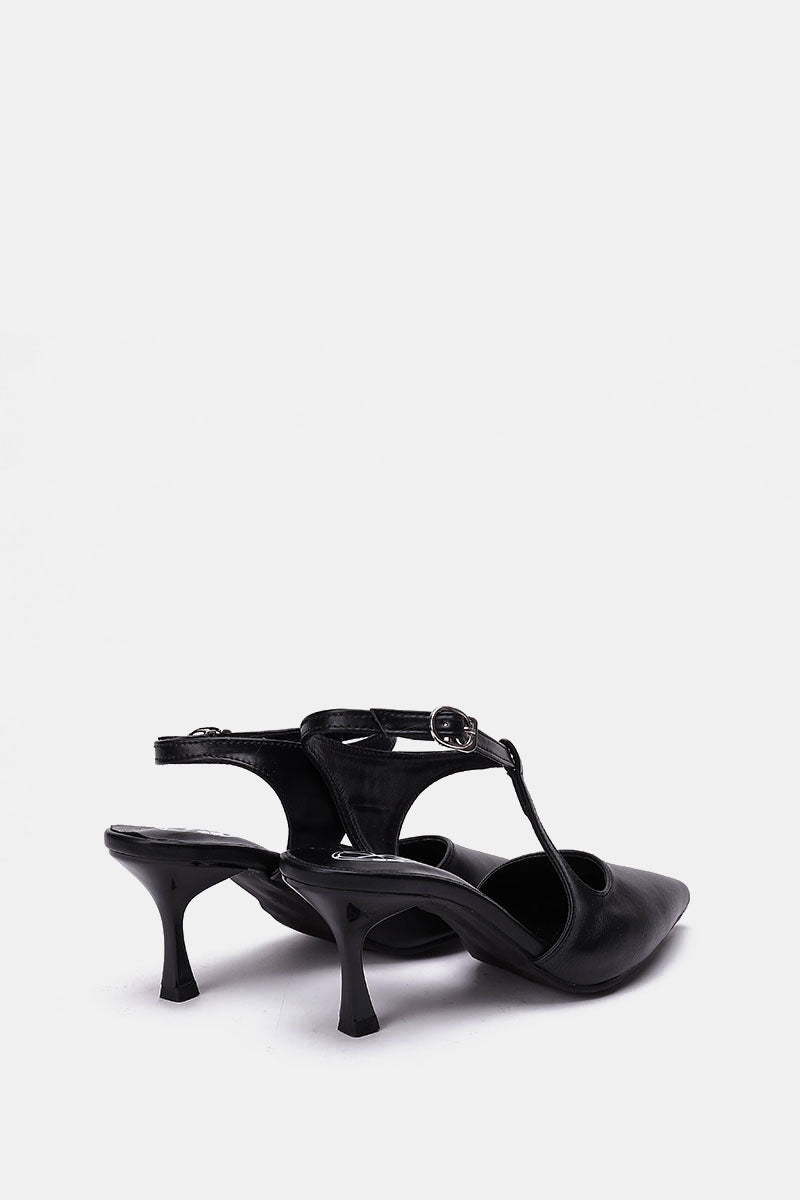 BLACK T-STRAP KITTEN HEELS