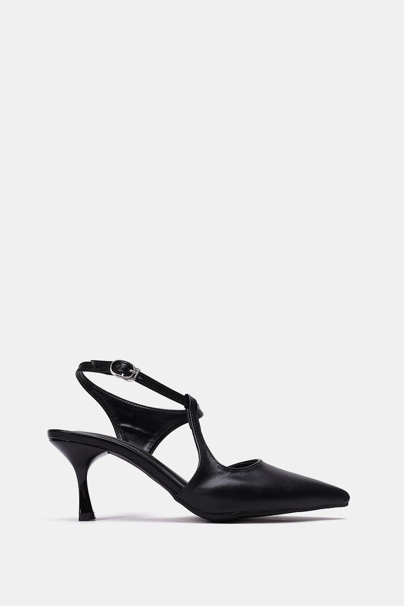 BLACK T-STRAP KITTEN HEELS