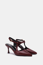 BURGUNDY T-STRAP KITTEN HEELS