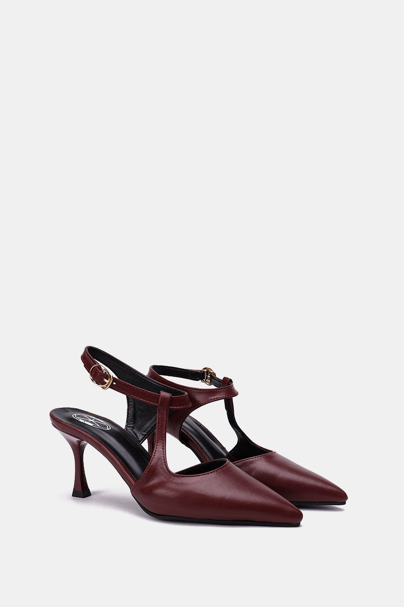 BURGUNDY T-STRAP KITTEN HEELS