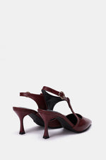 BURGUNDY T-STRAP KITTEN HEELS