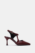 BURGUNDY T-STRAP KITTEN HEELS