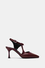 BURGUNDY T-STRAP KITTEN HEELS