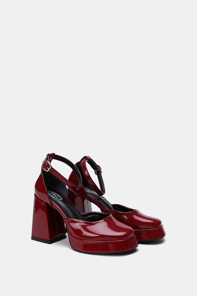 BURGUNDY MARY JANE CHUNKY HEELS