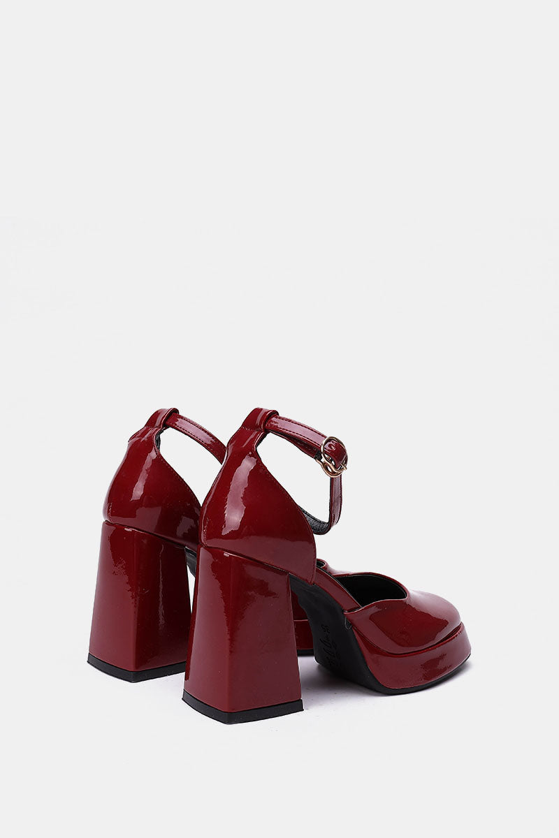 BURGUNDY MARY JANE CHUNKY HEELS