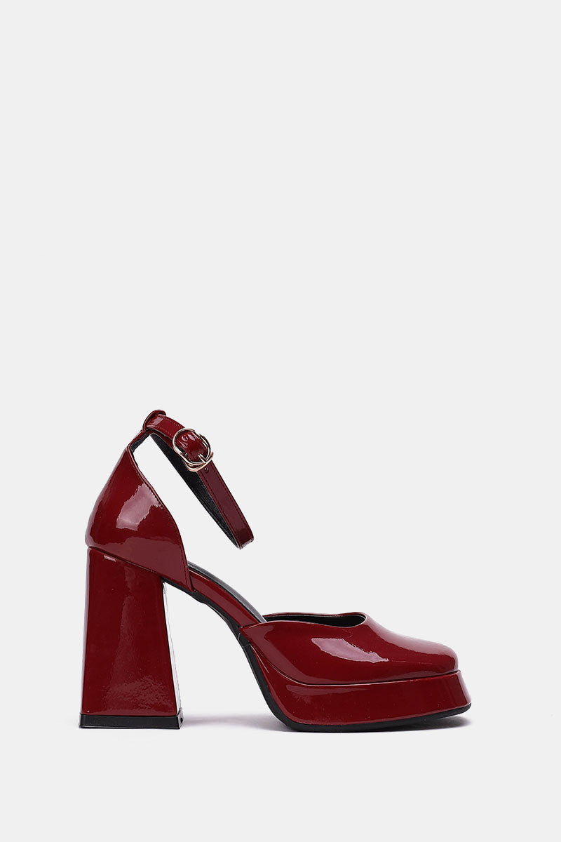 BURGUNDY MARY JANE CHUNKY HEELS