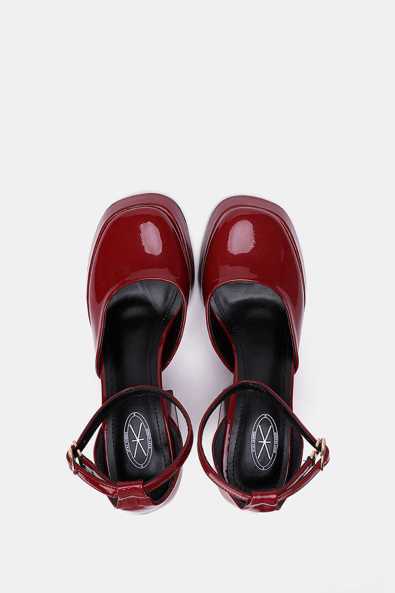 BURGUNDY MARY JANE CHUNKY HEELS
