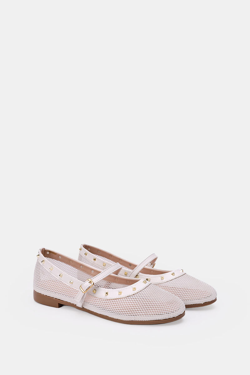 WHITE FISHNET STUDDED FLAT
