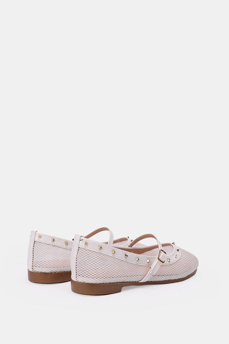 WHITE FISHNET STUDDED FLAT