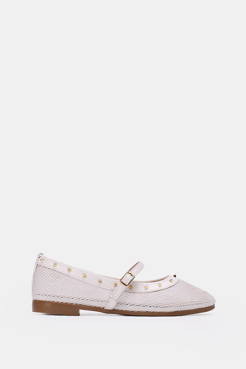WHITE FISHNET STUDDED FLAT