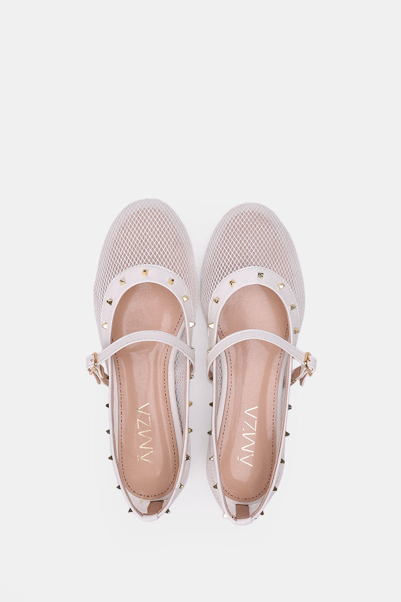 WHITE FISHNET STUDDED FLAT
