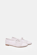 WHITE FLORAL MESH BALLERINA - POINTED TOE