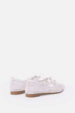 WHITE FLORAL MESH BALLERINA - POINTED TOE