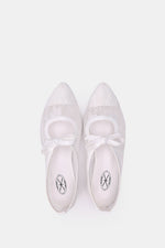WHITE FLORAL MESH BALLERINA - POINTED TOE