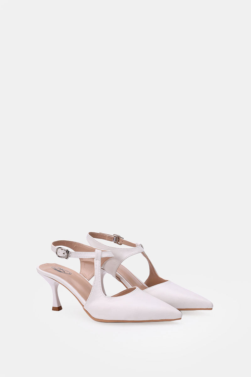 WHITE T-STRAP KITTEN HEELS