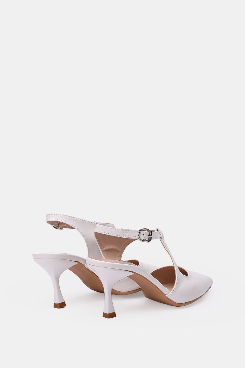 WHITE T-STRAP KITTEN HEELS