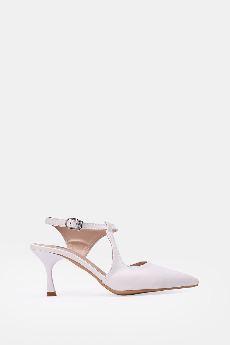 WHITE T-STRAP KITTEN HEELS