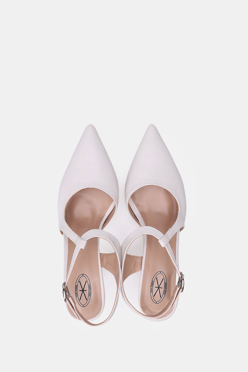 WHITE T-STRAP KITTEN HEELS