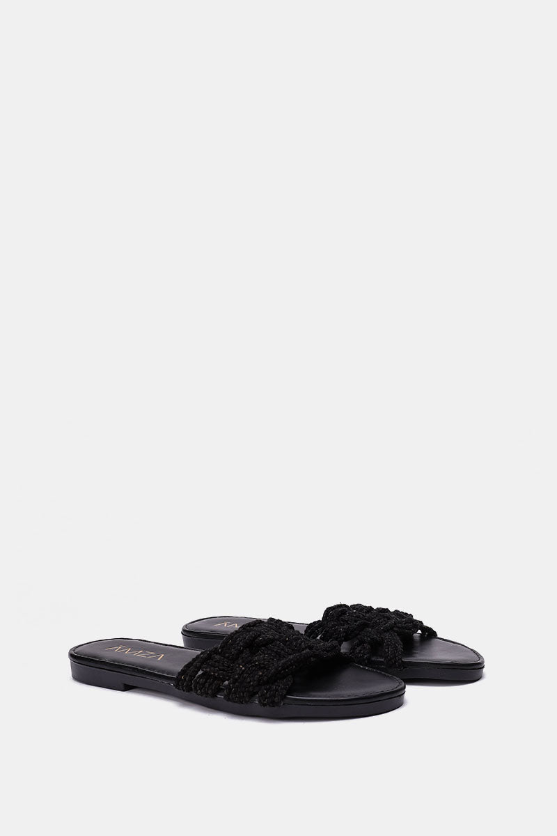 BLACK KNITTED SLIPPERS