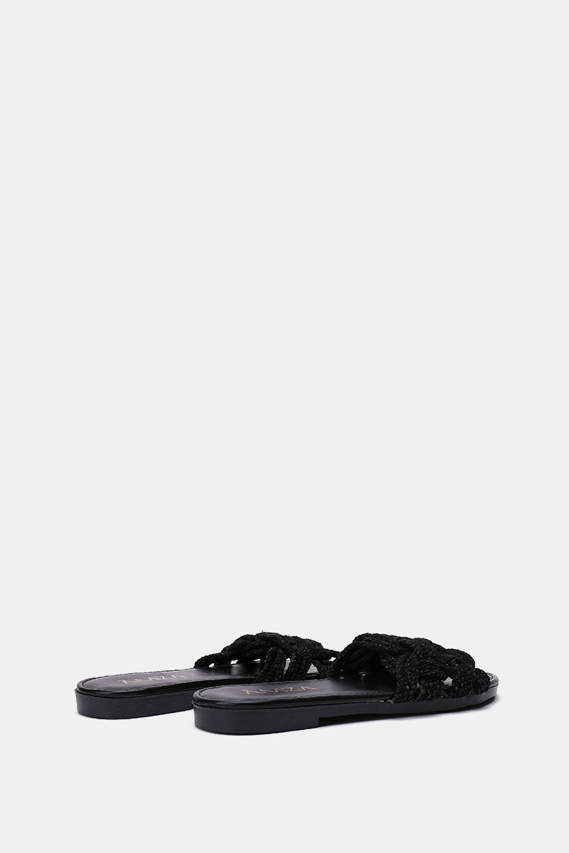 BLACK KNITTED SLIPPERS