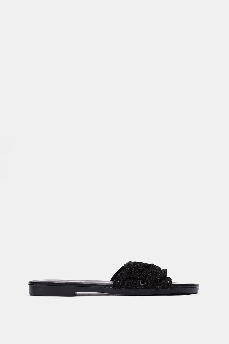 BLACK KNITTED SLIPPERS