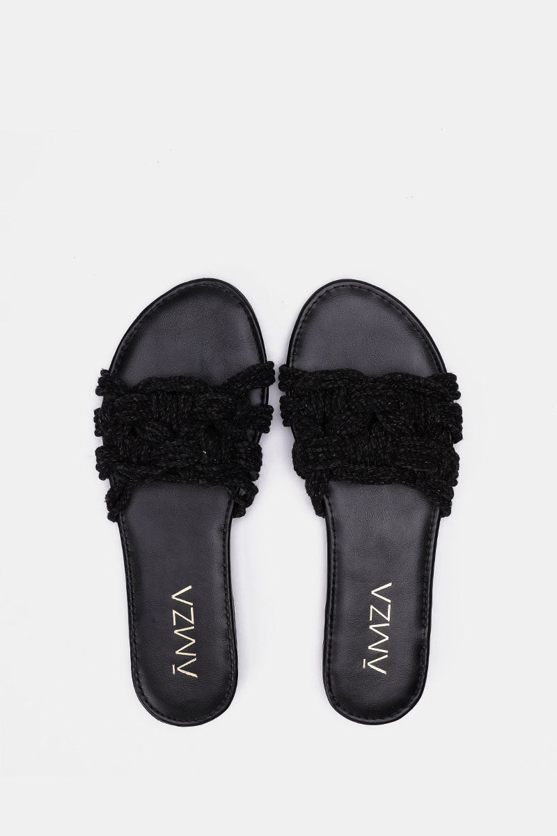 BLACK KNITTED SLIPPERS