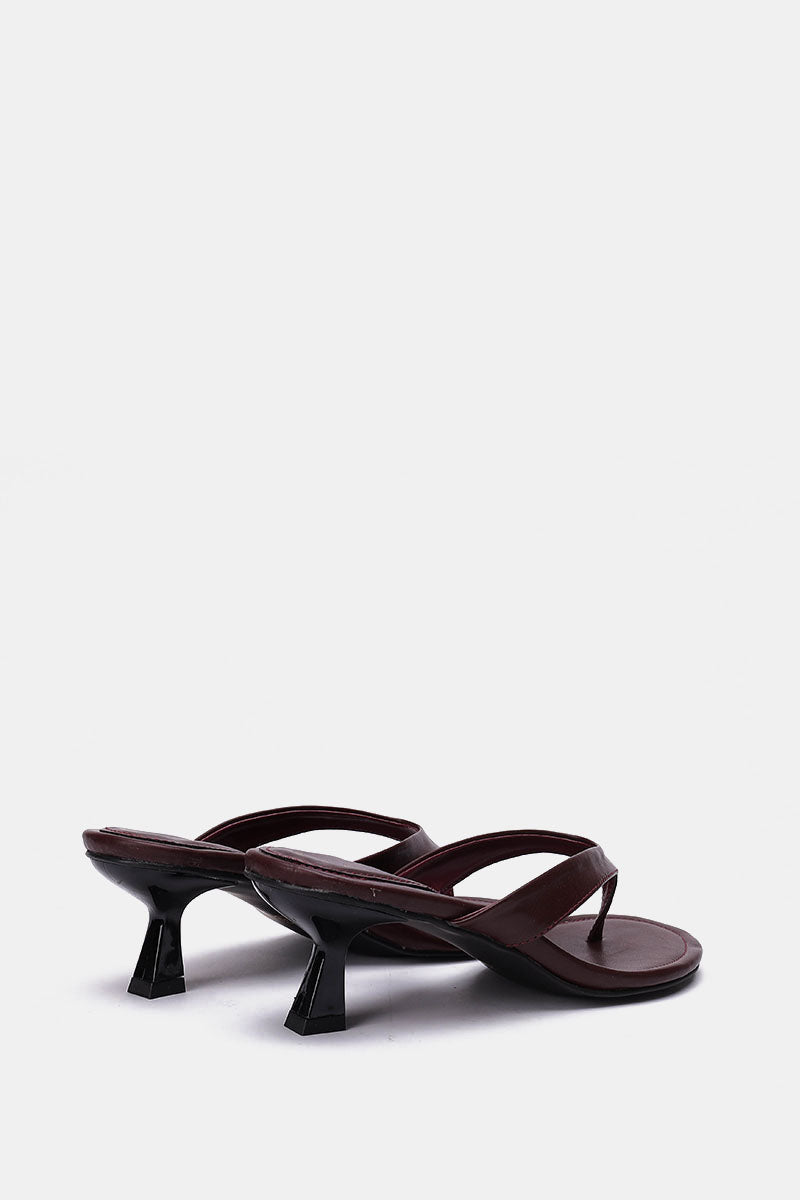 BURGUNDY LEATHER KITTEN HEEL SANDALS
