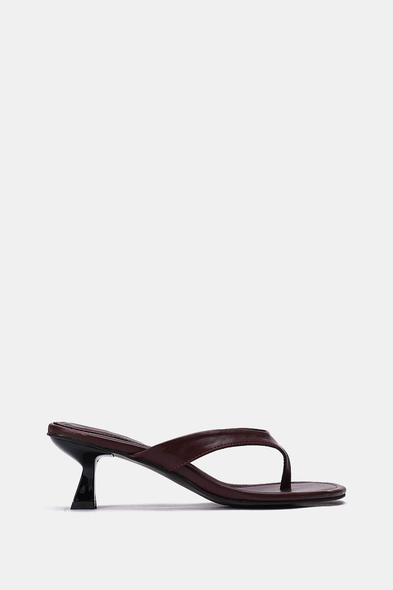 BURGUNDY LEATHER KITTEN HEEL SANDALS