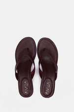BURGUNDY LEATHER KITTEN HEEL SANDALS