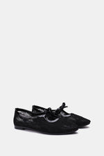 BLACK FLORAL MESH BALLERINA - POINTED TOE