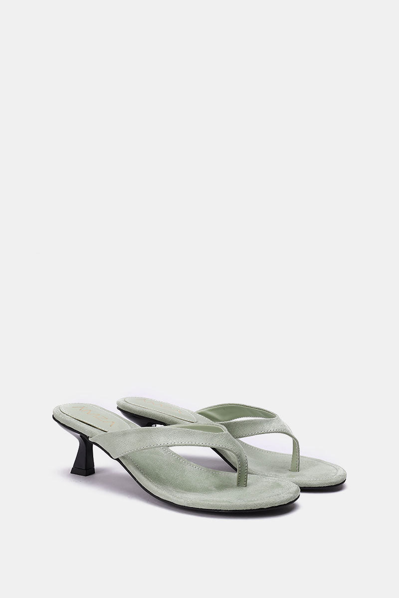 MINT GREEN SUEDE KITTEN HEEL SANDALS