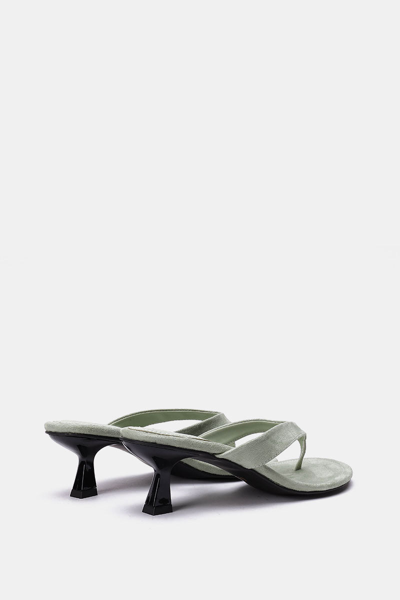 MINT GREEN SUEDE KITTEN HEEL SANDALS