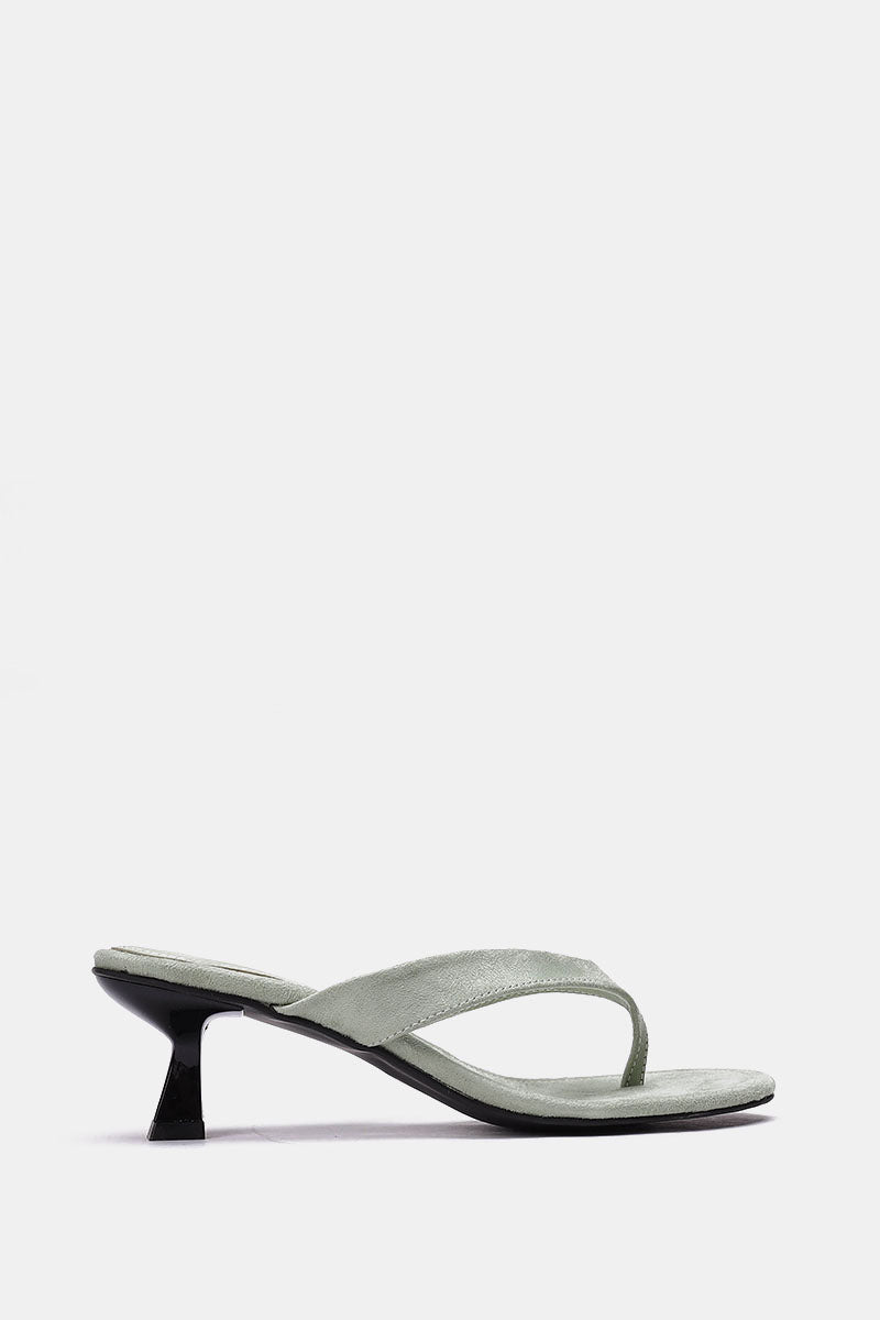 MINT GREEN SUEDE KITTEN HEEL SANDALS