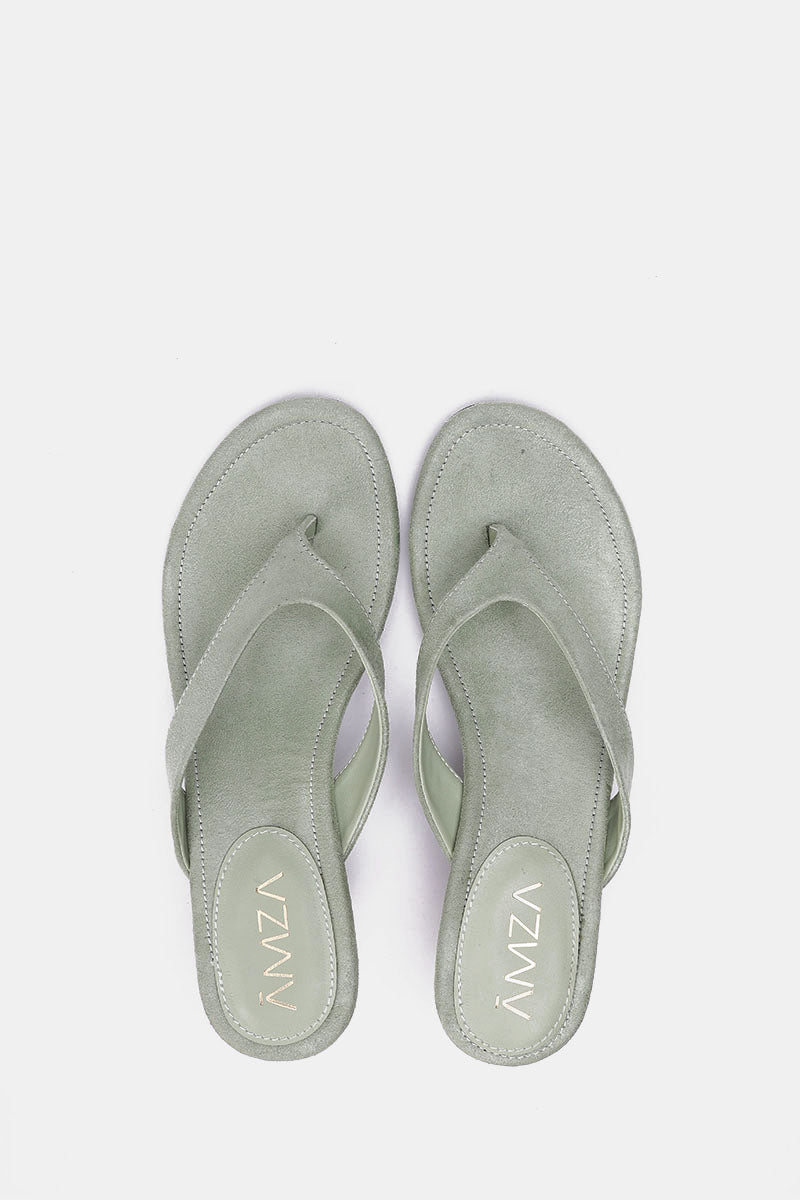 MINT GREEN SUEDE KITTEN HEEL SANDALS