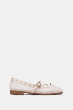 BEIGE FISHNET STUDDED FLAT
